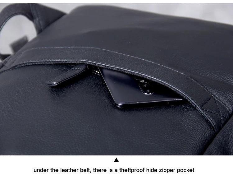 High Quality Fashion Genuine Leather Backpack Men Bagpack Student School Bag Backpack daily male Rucksack large Knapsack Black