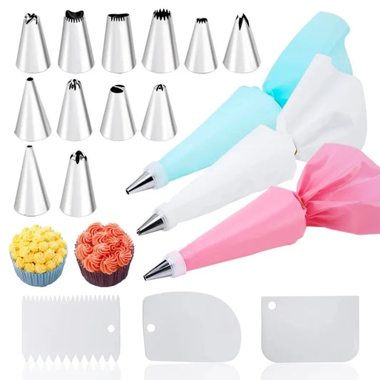 Multifunctional Cake Decorating Tools Silicone Pastry Bag Stainless Steel Cake Mouth Reusable Silicone Bag Tools Pastry Nozzle