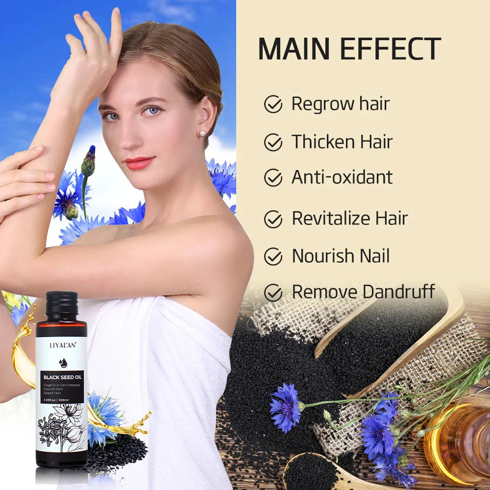 100ml Black Cumin Seed Oil For Hair Growth Thicken Hair Cold Pressed Liquid Nourish Nail Skin Anti-oxidant Body Massage RELUX.STORE