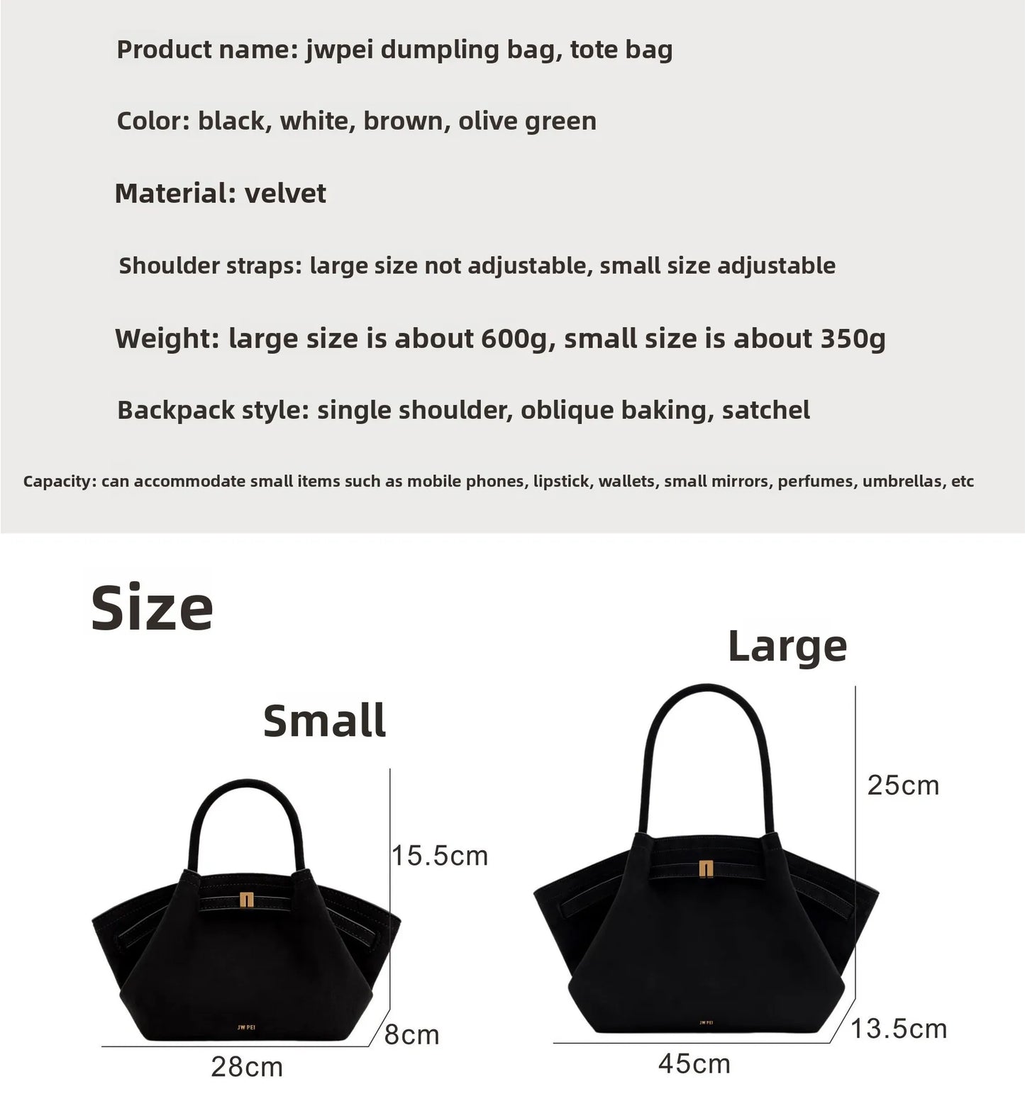 JW Pei Dumpling Bag Suede Shoulder Crossbody Underarm Bag Niche Design Fashion Handbag Tote Bag