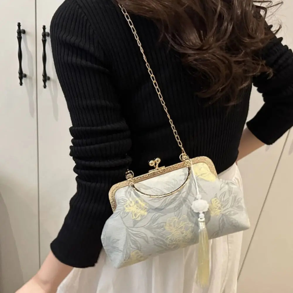 Flower Pattern Chinese Style Handbag Cheongsam Accessories Elegant Hanfu Clutch Bag Single Shoulder with Pendant RELUX.STORE