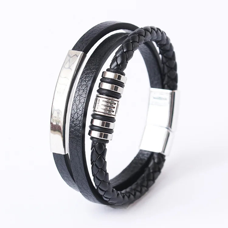Trendy Leather Bracelets For Men Stainless Steel Bracelet 21CM Multilayer Braided Rope Bracelets for Male Jewelry Gifts RELUX.STORE