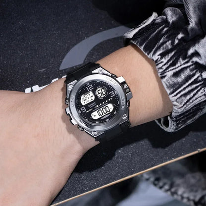 Black Sports Watch for Kids Students Men's Multifunction LED Digital Watch Waterproof Luminous Alarm Clock Electronic Watches
