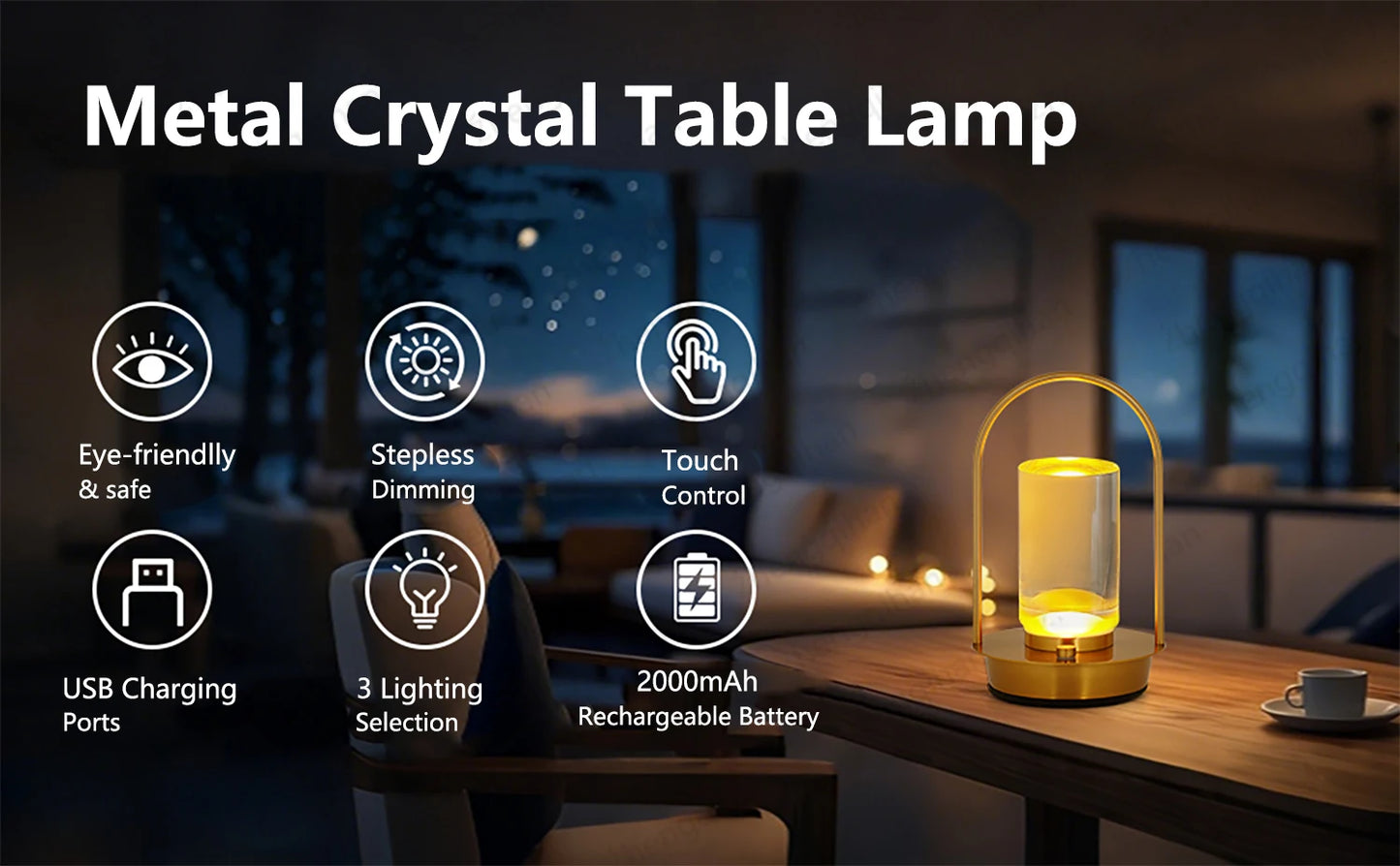 Table Lamp LED Touch Sensor Desktop Night Light Rechargeable Wireless Reading Lamp for Restaurant Hotel Bar Bedroom Decor Light