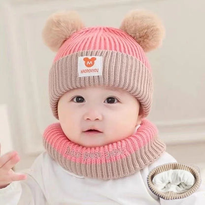 Cute Winter Warm Kids Girl Boys Baby Hats Fleece Wool Hemming Caps with Ball Solid Wool Ear Protection Hats Soft Newborn Bonnet