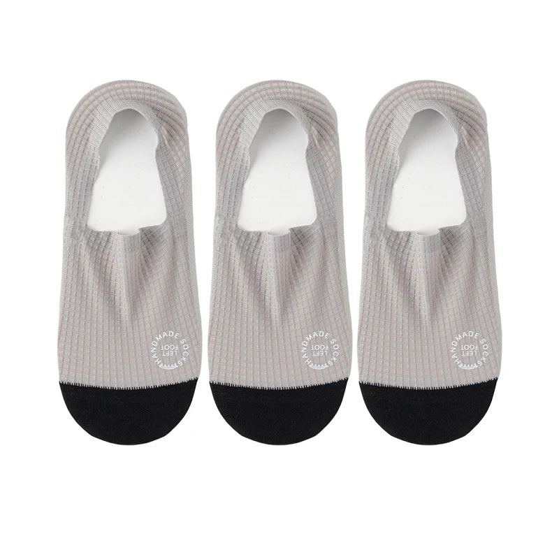 3Pairs Men's Invisible Socks Thin Breathable Comfortable High Quality Waffle Pattern Boat Sock Sweat-absorbing Casual Mesh Sox