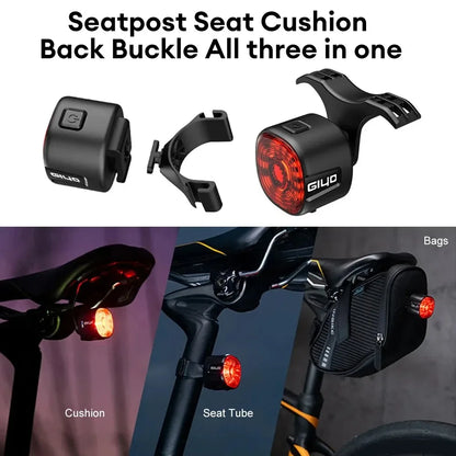 GlYO Auto Brake Sensing Bicycle Tail Light -USBRechargeable, lP66 Waterproof LED WarningLight for MTB & Road Bike Night Safety