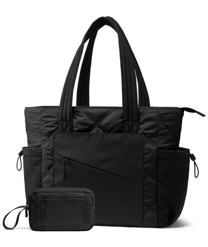 LOVEVOOK Tote Bag for Women, Puffer Bag and Work Bags with Zipper for Travel, Daily, School, Quilted Nurse Shoulder, 2pcs