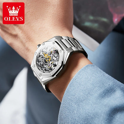OLEVS Men's Watch Top Brand Luxury Hollowing Automatic Mechanical Watch Waterproof Luminous Watch for Men Gift Clock