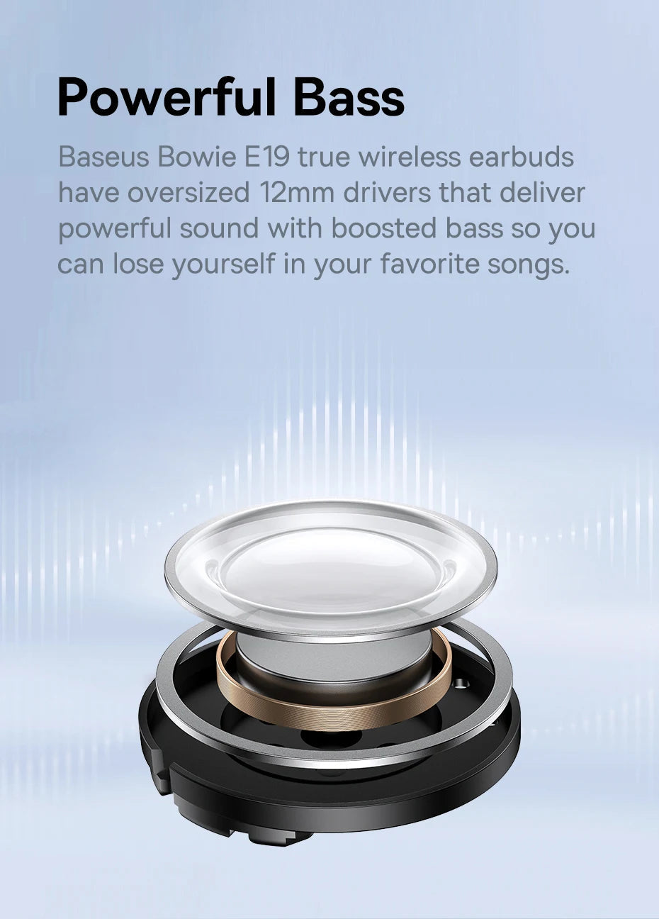 Baseus Bowie E19 Wireless Earphones Bluetooth 5.3 Big Bass 12mm Drivers IPX5 Waterproof Earbuds 33Hrs Battery Life Headphones RELUX.STORE