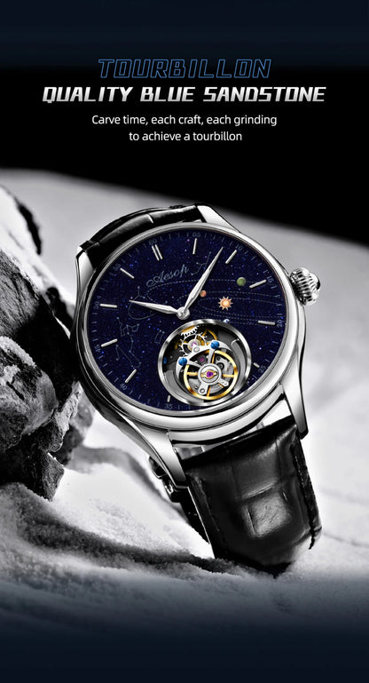 AESOP Mens Luxury Real Flying Tourbillon Mechanical Sapphire Waterproof Watch Skeleton Watches for Men Wristwatches Male 2025 A