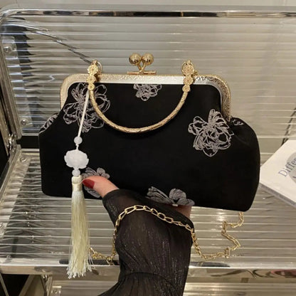 Flower Pattern Chinese Style Handbag Cheongsam Accessories Elegant Hanfu Clutch Bag Single Shoulder with Pendant RELUX.STORE