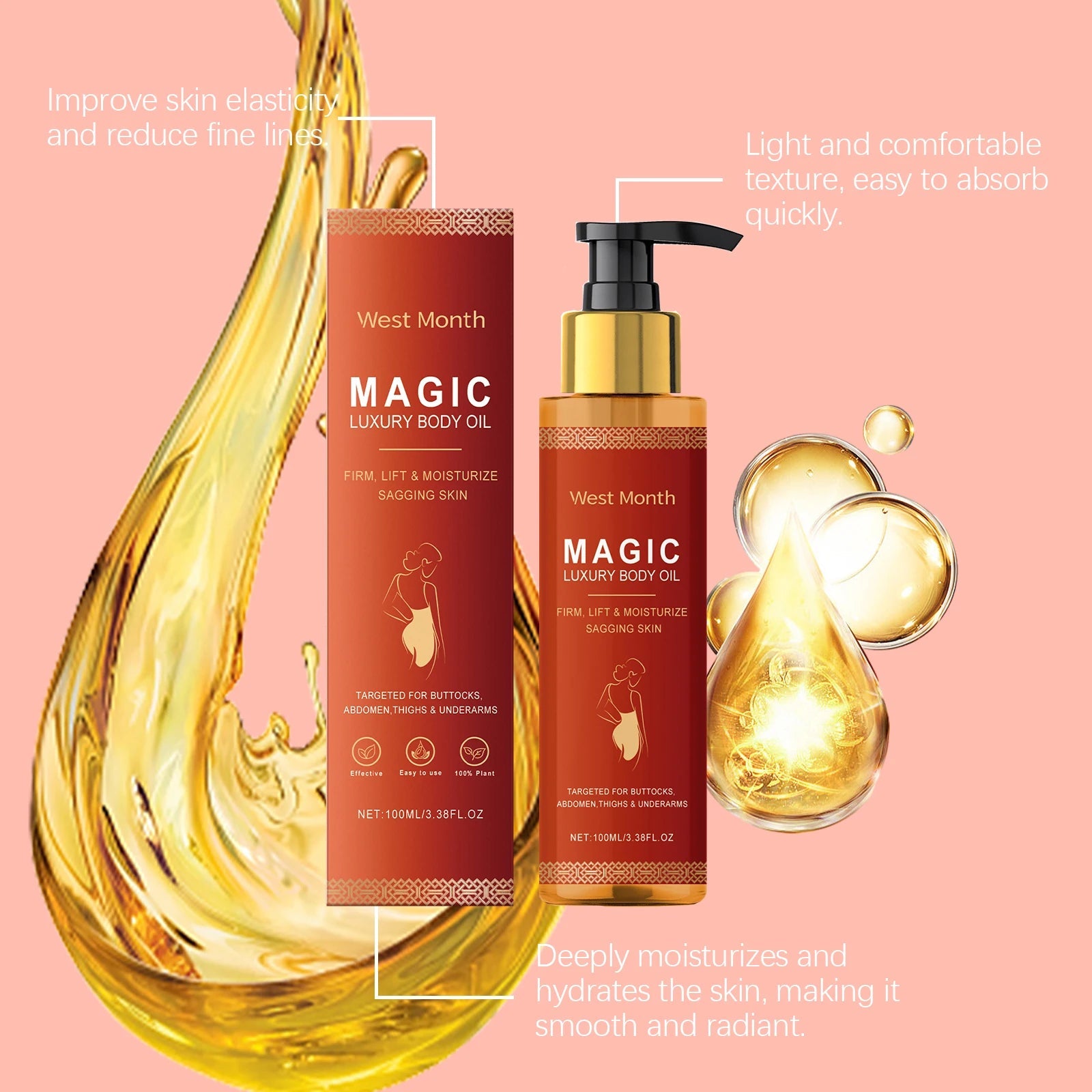 Body Firming Oil Deep Moisturizing Dry Skin Improve Sagging Skin Tightening Chest Thighs Nourishing Magic Luxury Body Care 100ml RELUX.STORE
