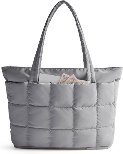 BAGSMART Expandable Tote Bag for Women, Puffer Work Tote Water-Resistant Quilted, Nurse and Carry-On Travel Gym Bag
