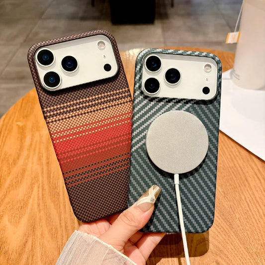 For Magsafe Magnetic Wireless Charging Luxury Solid Color Carbon Fiber Phone Case For iPhone 17 Pro Max Air Bumper Back Cover RELUX.STORE