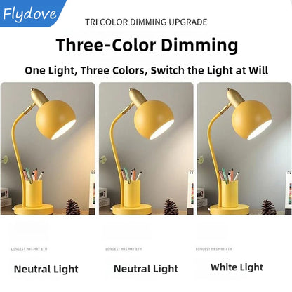 Nordic Iron Art LED Macaron Desk Lamp Eye Protection Dimming Metal Pen Holder Table Lamp Living Room Bedroom Home Decor Lighting
