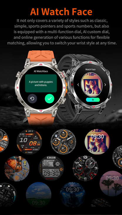 2025 New Military AMOLED HD SmartWatch 650Mah Battery GPS Compass 5ATM Waterproof Tactics 100+ Sport BT call Smart Watch For Men