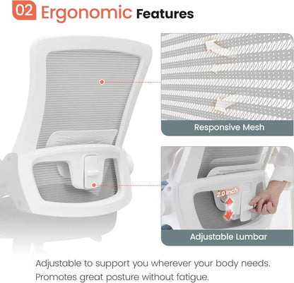 High Back Mesh Chair Adjustable Height and Ergonomic Design Home Office Computer Desk Chair  (Grey)