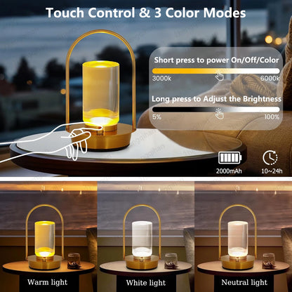 Table Lamp LED Touch Sensor Desktop Night Light Rechargeable Wireless Reading Lamp for Restaurant Hotel Bar Bedroom Decor Light
