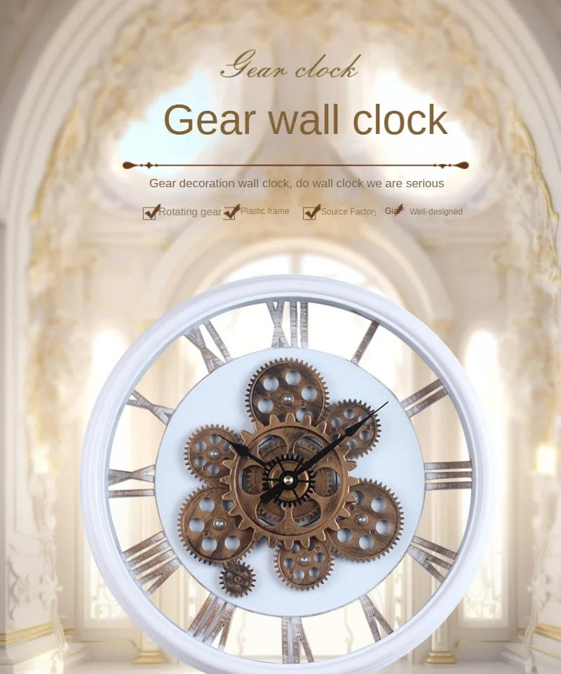 Industrial Gear Wall Clock with Rotating Gear Decoration - Antique Style and Quiet Movement RELUX.STORE