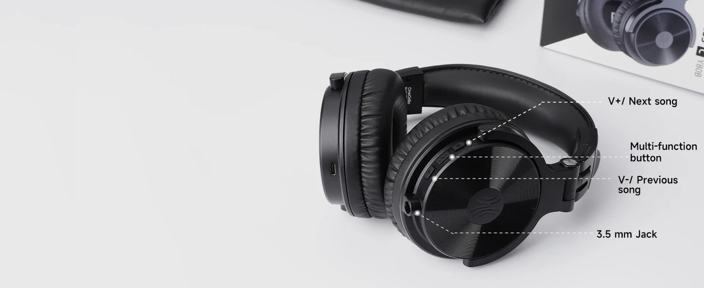 Oneodio Pro C Wireless Headphones 110H PlayTime, Bluetooth 5.2, Foldable Comfortable Fit, Deep Bass Stereo Earphones with Mic