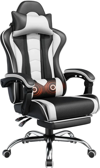 Gaming Chair, Video Game Chair with Massage Lumbar Support and Footrest Height Adjustable Ergonomic Computer Gaming Chair