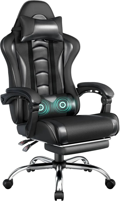 Gaming Chair, Video Game Chair with Massage Lumbar Support and Footrest Height Adjustable Ergonomic Computer Gaming Chair