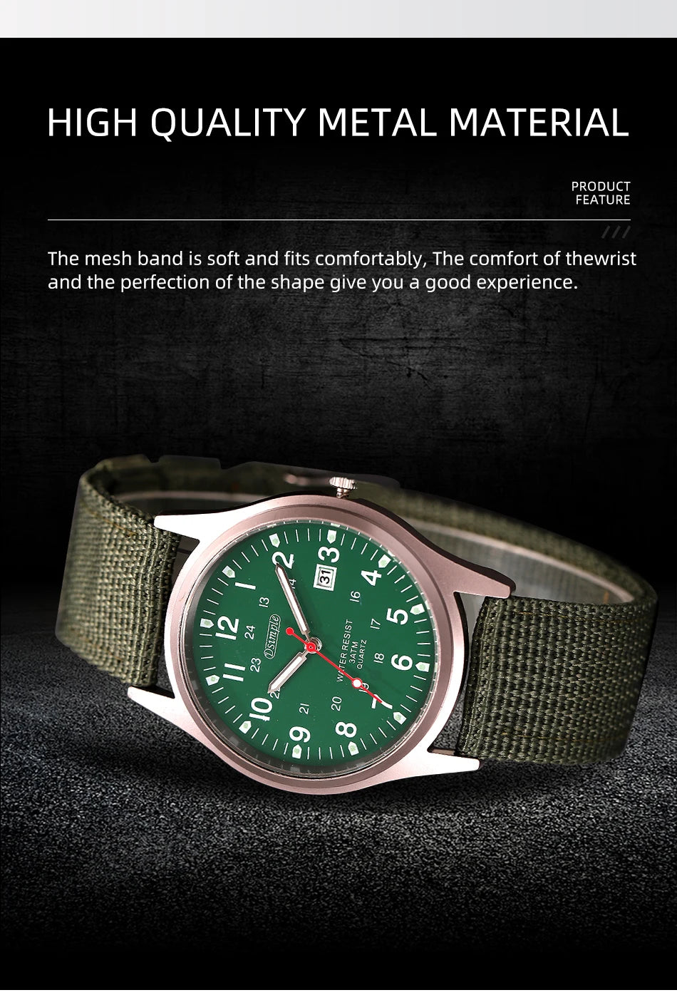 Fashion Mens Watches Luminous Hands Clock Luxury Military Sports Calendar Quartz Wristwatch Men Casual Nylon Watch Reloj Hombre