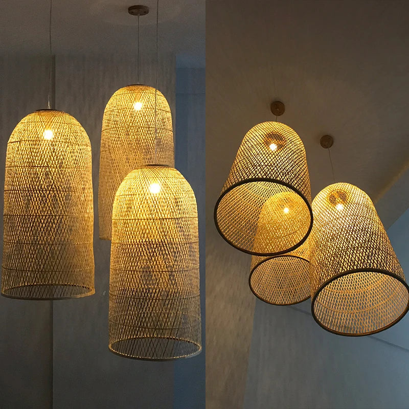 New Chinese Bird's Nest Lampshade Chandelier Hotel Restaurant Staircase Japanese Tatami Rattan LED Bamboo Furniture Decoration RELUX.STORE