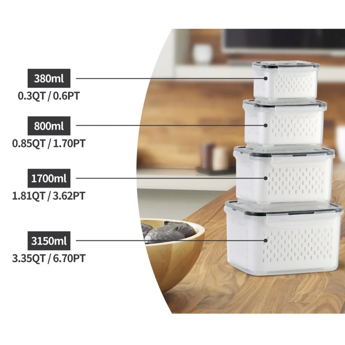 Fruit Storage Containers for Fridge Produce Containers with Removable Fruit Washing Bowl with Strainer for Salad Berry Lettuce RELUX.STORE