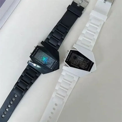 Men's and Women's Sports Couple Watches, Luminous Multi-functional Square Fighter Plane Watches, Men's Electronic Watches