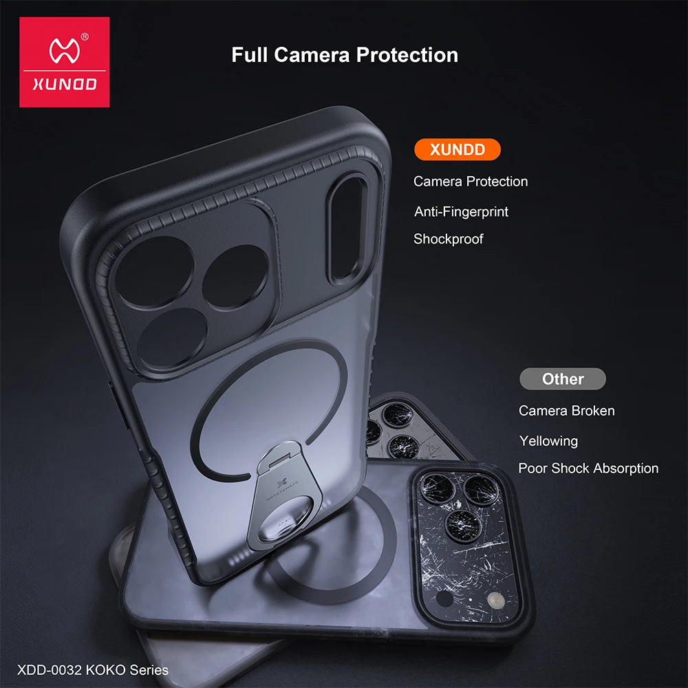 Xundd for iPhone 17 Pro Max 17 Pro 17 Air Magnetic Case with Kickstand,360° Fully Adjustable Stand Matte Transprent Phone Case RELUX.STORE