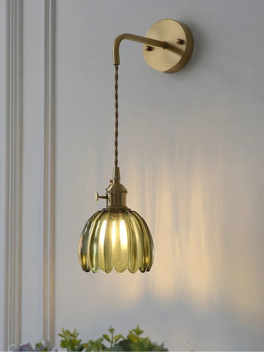 Modern Japanese Retro Floral Glass Wall Lamp Modern Simple Bedside Lamp For Bedroom Study Led Mirror Light Nordic Wall Sconce