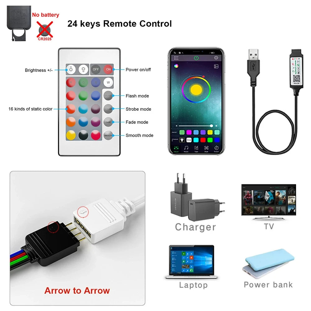 Bluetooth LED Strip Lights Smart SMD 5050 APP Remote Control Flexible Ribbon Diode Lamp Tape TV Backlights Game Room Home Decor RELUX.STORE