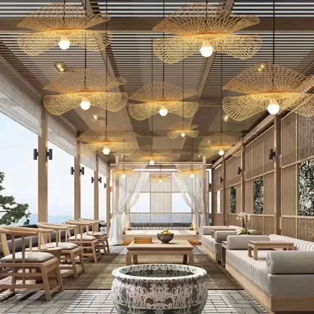 55CM Chandelier Teahouse Rattan Lamp Handmade Cafe Bar Garden Dining Room Bedroom Wicker Rattan Lighting Fixture RELUX.STORE