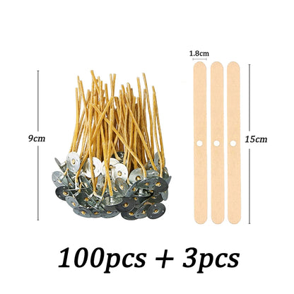 100pcs/bag Pre-Waxed Smokeless Candle Wicks with Holder DIY Cotton Thread Wicks Soy Wax Beewax Candle Wicks Making Accessories