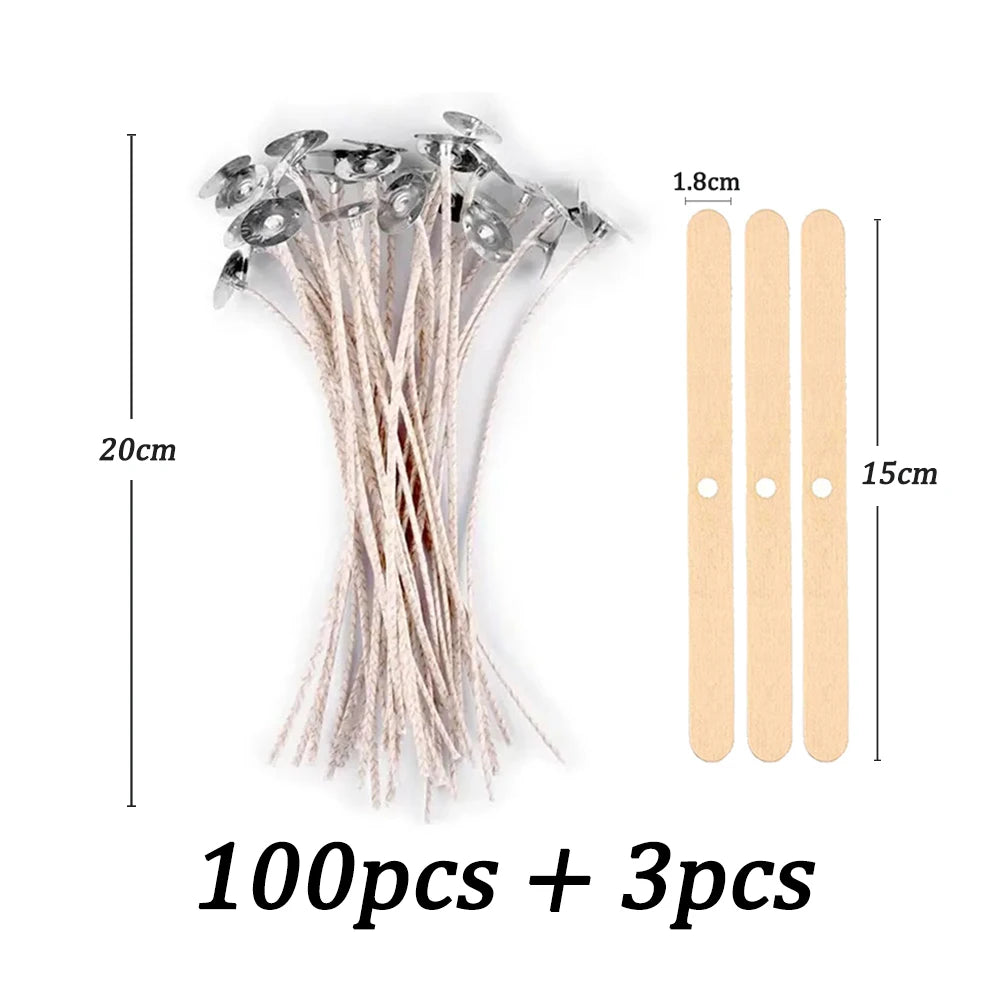 100pcs/bag Pre-Waxed Smokeless Candle Wicks with Holder DIY Cotton Thread Wicks Soy Wax Beewax Candle Wicks Making Accessories