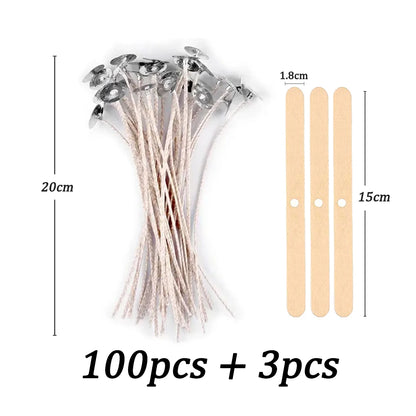 100pcs/bag Pre-Waxed Smokeless Candle Wicks with Holder DIY Cotton Thread Wicks Soy Wax Beewax Candle Wicks Making Accessories