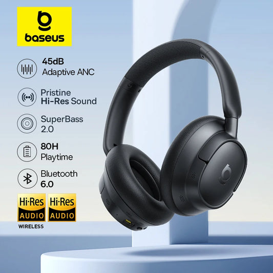 Baseus EH10 NC ANC Wireless Headphones 45dB Adaptive Hybrid Noise Cancelling Headsets Hi-Res LDAC Headphone Bluetooth 6.0 80Hrs
