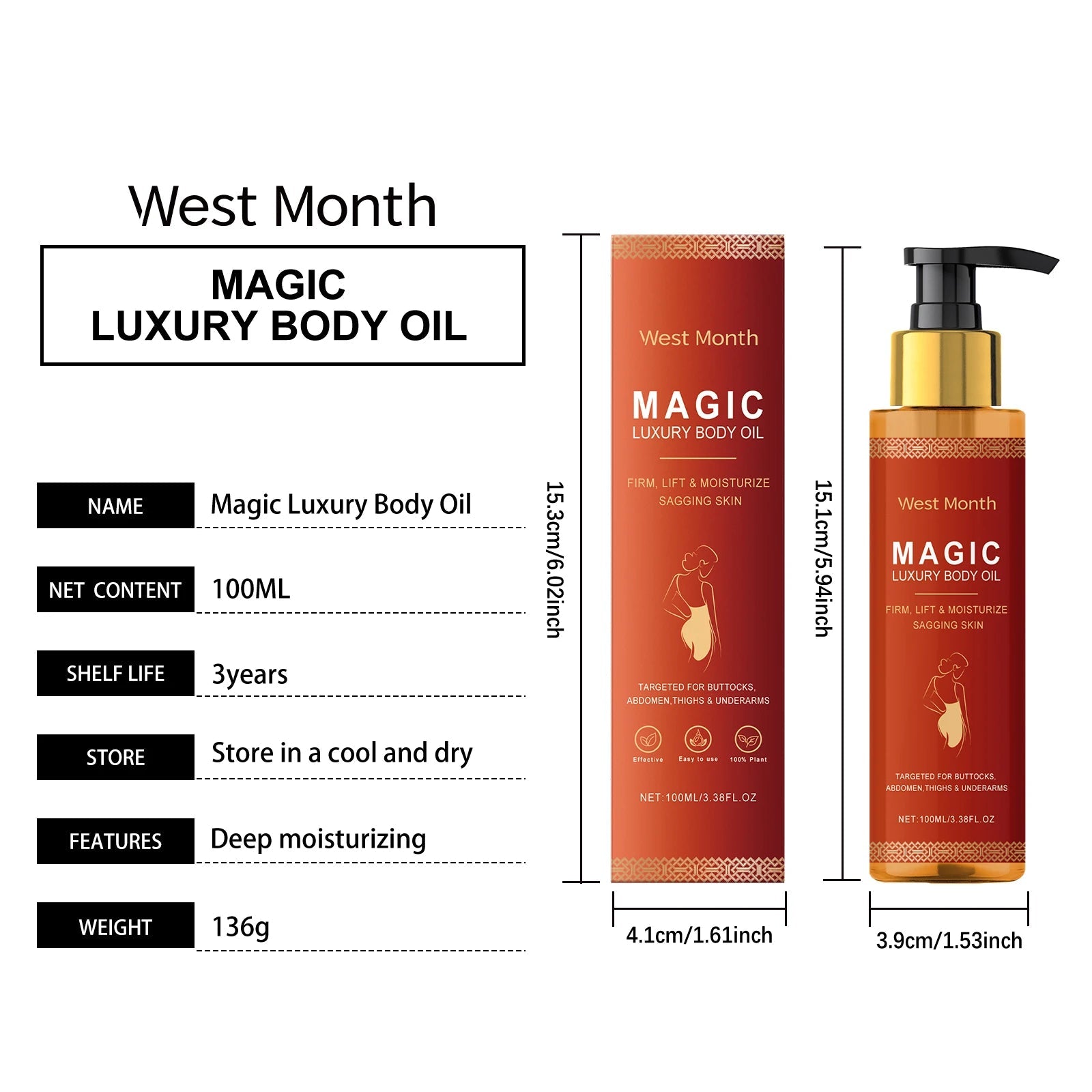 Body Firming Oil Deep Moisturizing Dry Skin Improve Sagging Skin Tightening Chest Thighs Nourishing Magic Luxury Body Care 100ml RELUX.STORE