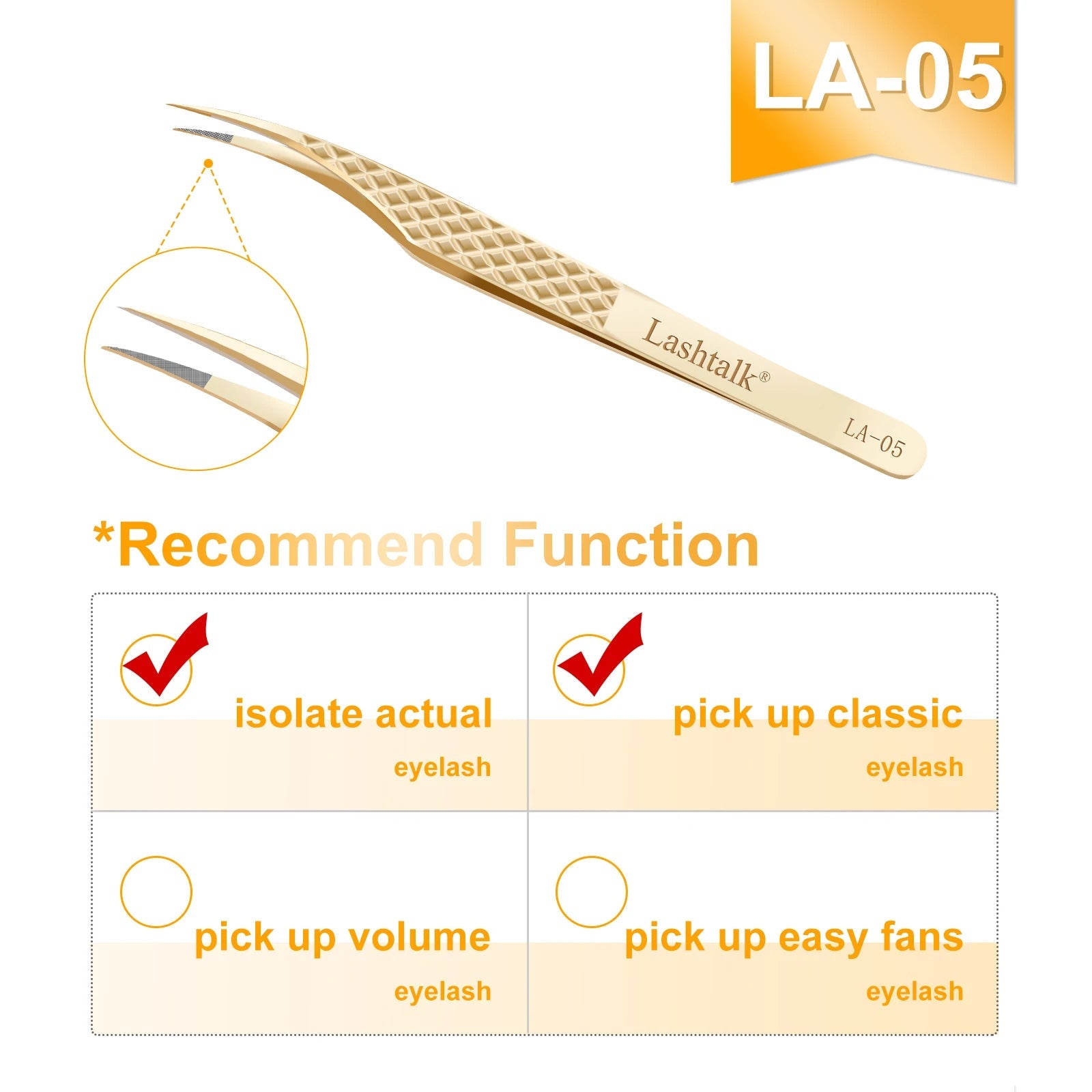 Lashtalk Precision Fiber Tip Tweezer Eyelash Extensions Diamond Grip Anti-Slip Premium Gold Stainless Steel Makeup From Nagaraku RELUX.STORE
