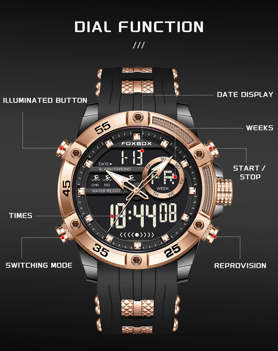 New Original FOXOBOX Brand Luxury Men Watch Military Analog Digital Watches For Men Fashion Sport Waterproof Quartz Chronograph