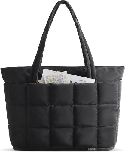 BAGSMART Expandable Tote Bag for Women, Puffer Work Tote Water-Resistant Quilted, Nurse and Carry-On Travel Gym Bag