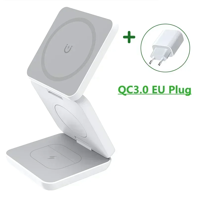“3-in-1 Foldable Magnetic Wireless Charger Stand – Fast Charging Dock for iPhone 16/15/14/13 Pro Max, Apple Watch 10/9, & AirPods | Wireless Charging Station Holder”