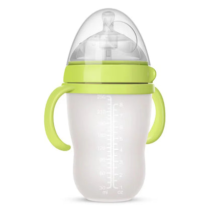 New 0-36 months baby nano-silicone bottle 240ml 150ml with handle Breastmilk-like design Soft milk pulling