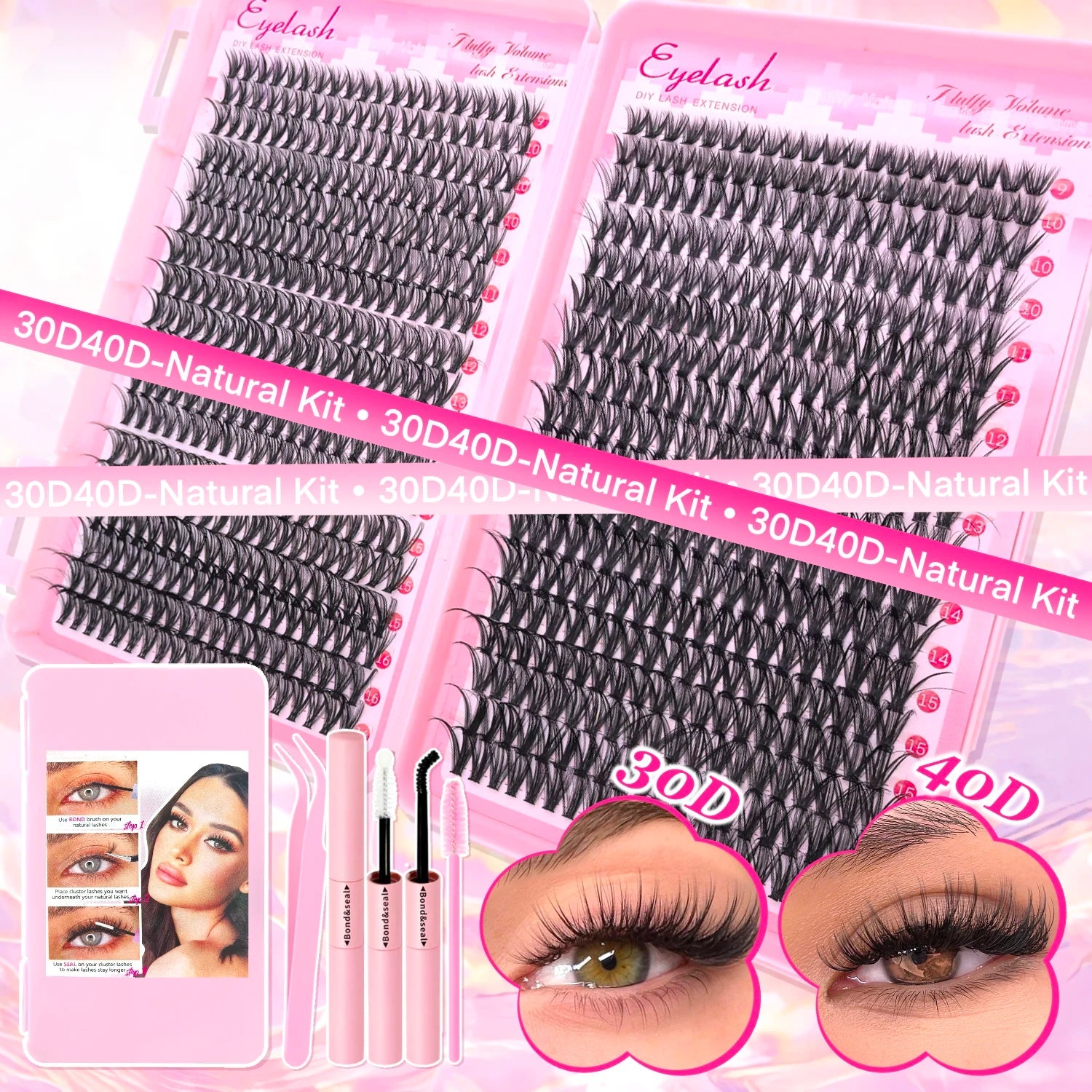 DIY Lash Extension Kit 720pcs Lash Clusters Individual Eyelashes Kit with Lash Bond and Seal Wispy Natural Mange Lashes RELUX.STORE