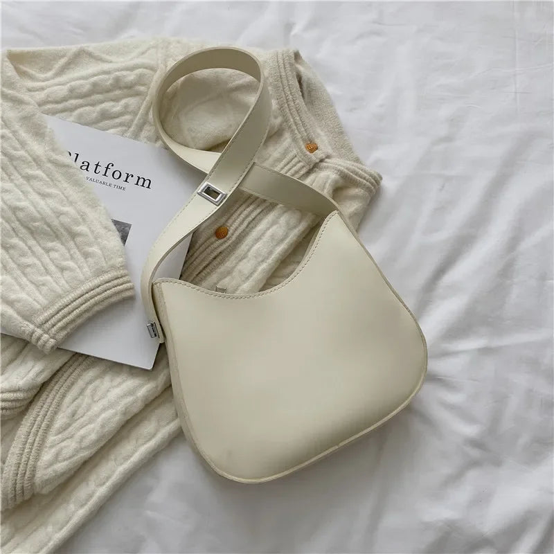 New Trendy and Fashionable Shoulder Underarm Bag PU Leather Solid Color Tote Handbag Luxury Brand Female Portable Shoulder Bag RELUX.STORE