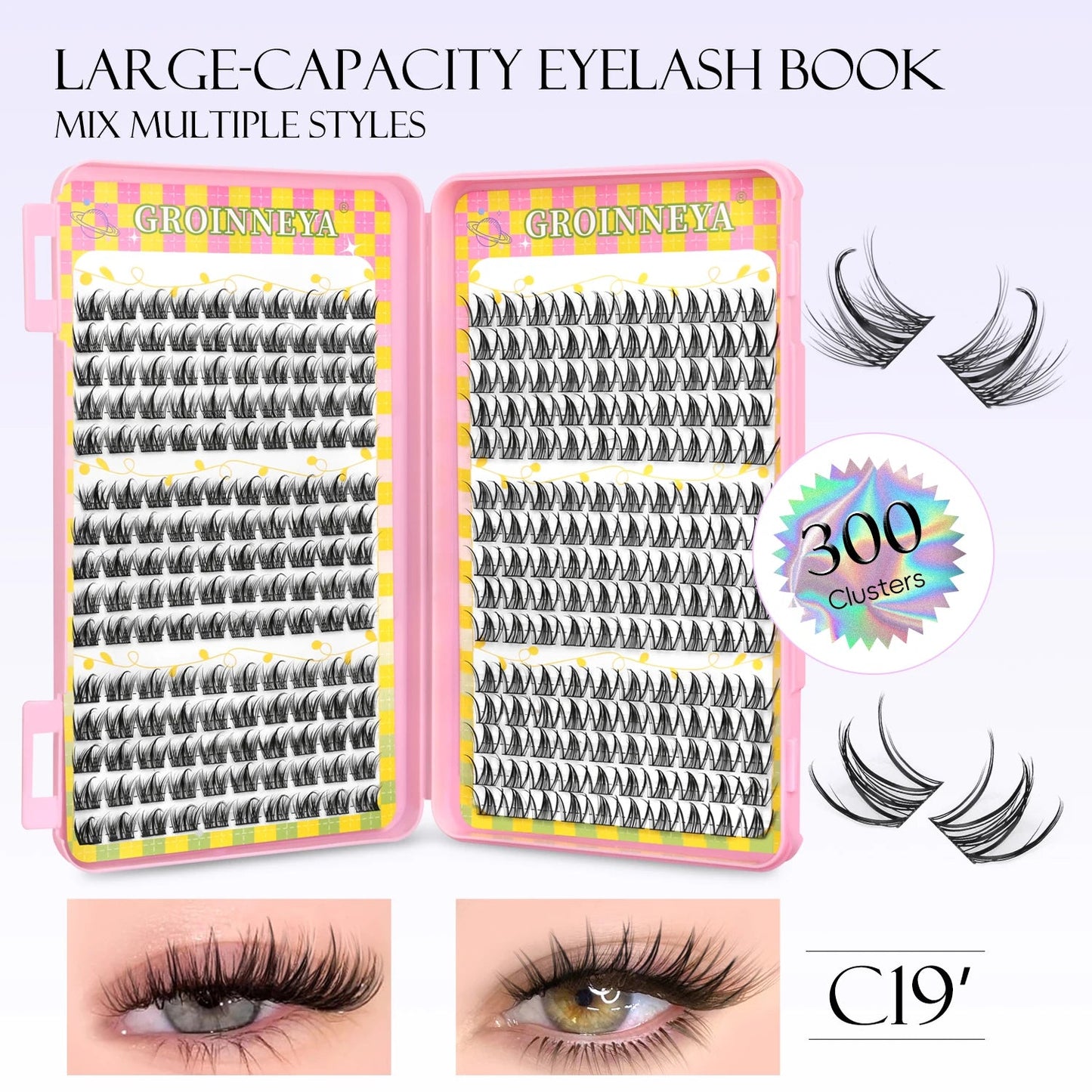 GROINNEYA Eyelashes Clusters 320 pcs Natural Eyelash extension Cluster Lashes Volume Mixed Tray Lashes Cluster Natural Lashes RELUX.STORE