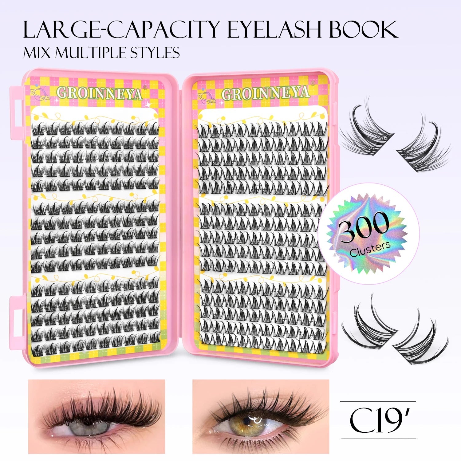 GROINNEYA Eyelashes Clusters 320 pcs Natural Eyelash extension Cluster Lashes Volume Mixed Tray Lashes Cluster Natural Lashes RELUX.STORE
