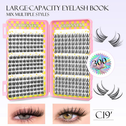 GROINNEYA Eyelashes Clusters 320 pcs Natural Eyelash extension Cluster Lashes Volume Mixed Tray Lashes Cluster Natural Lashes RELUX.STORE